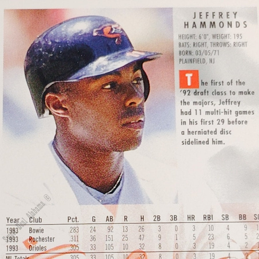 Jeffrey Hammonds, Baltimore Orioles, #5, Fleer 1994 Baseball Collector's Card