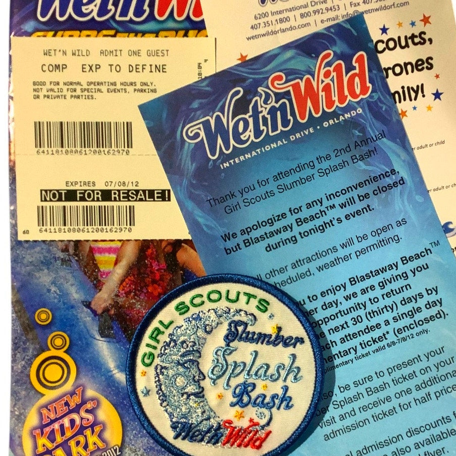 2012 Memorabilia & Patch from Wet'n Wild Girl Scouts Slumber Splash Bash
