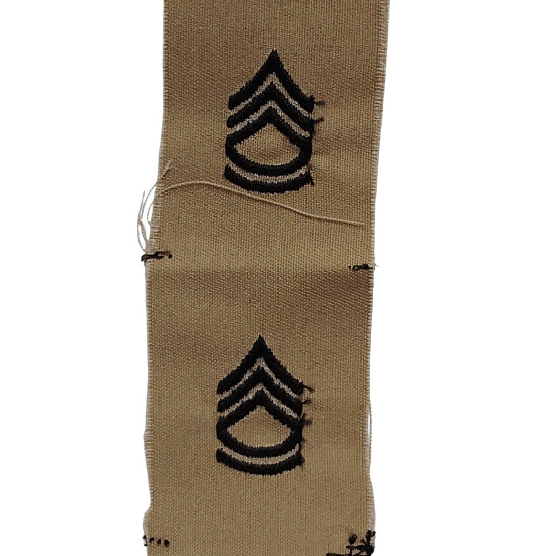 Vintage US Army E-7 Sergeant First Class Collar Device Tape Set – Black Chevrons on Khaki, 2"W