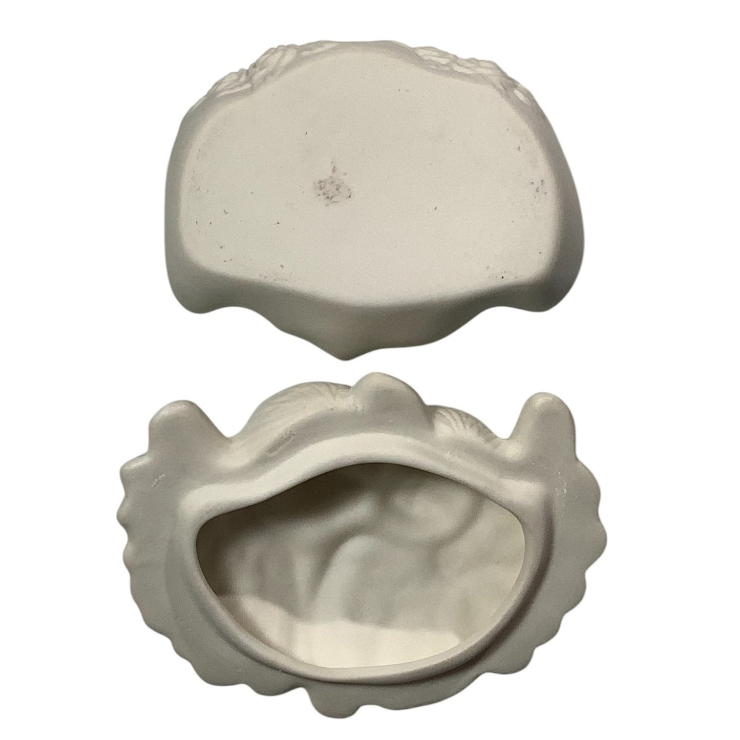 VTG Bisque Porcelain Baby Rose Gothic Cherub Trinket Dish 4.5"W x 3.5"D x 2.25"H