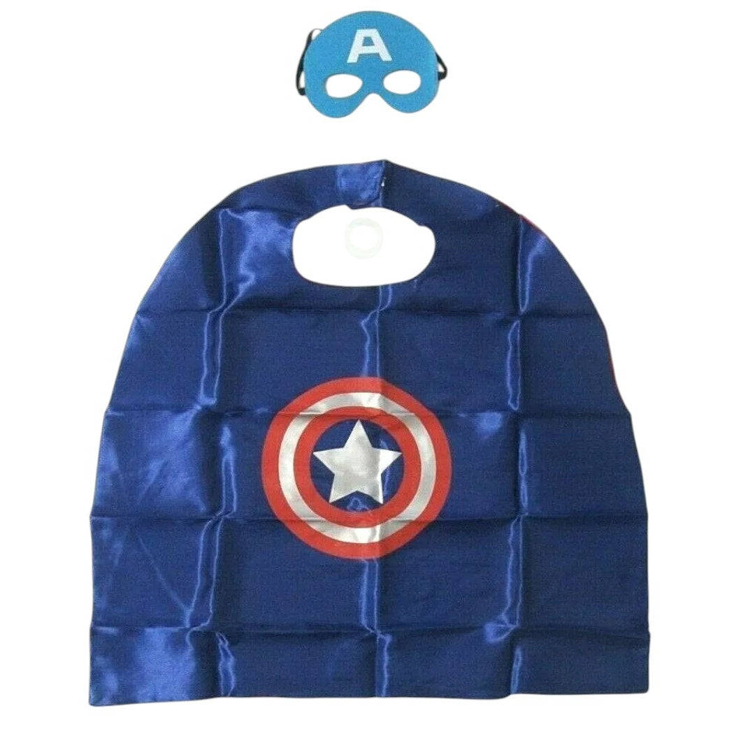Captain Superhero Cape & 2 Masks Kids Set – Satin & Felt, Hook & Loop