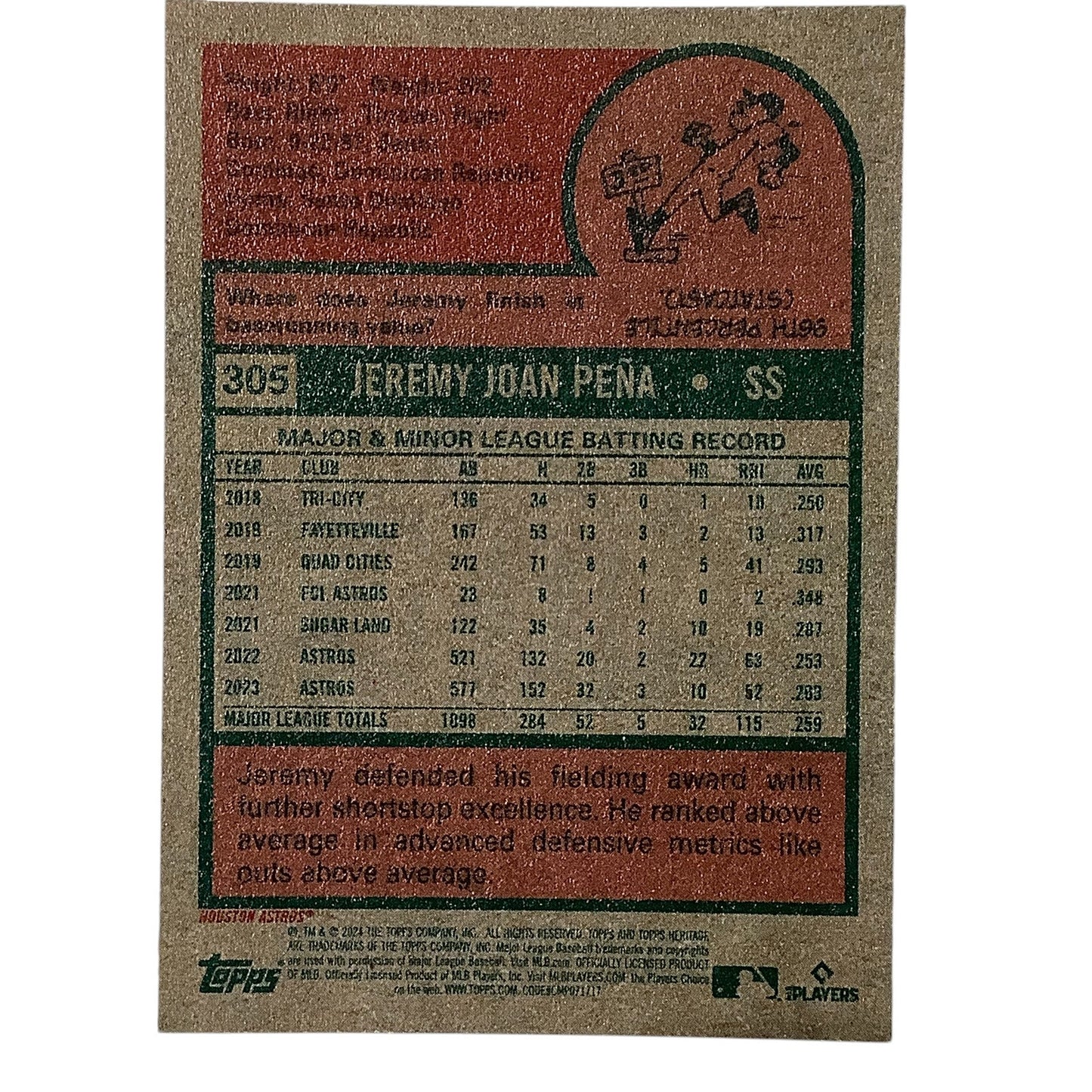 2024 Topps Heritage - Jeremy Pena, Houston Astros SS, Card #305, NM+