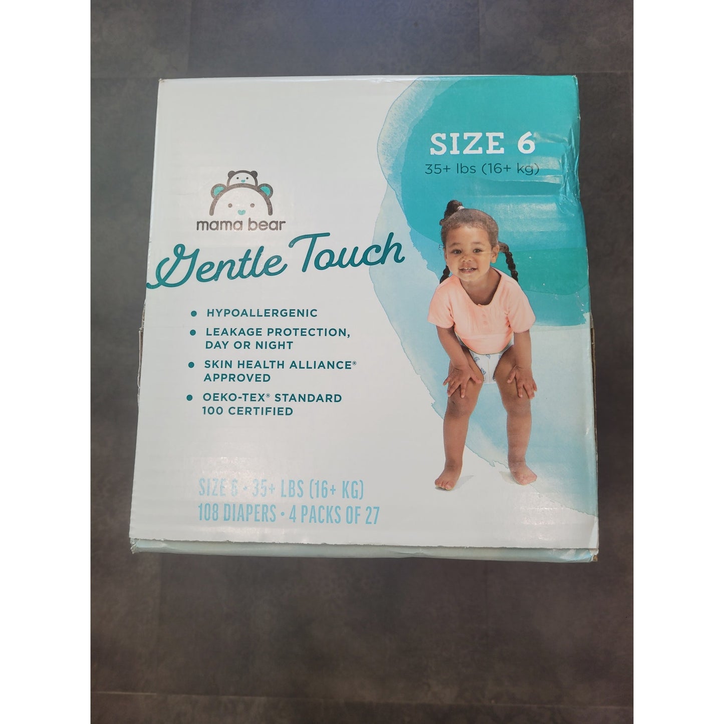 Mama Bear Gentle Touch Diapers – Size 6, 108 Count (4 Packs of 27), Hypoallergenic, Leak Protection