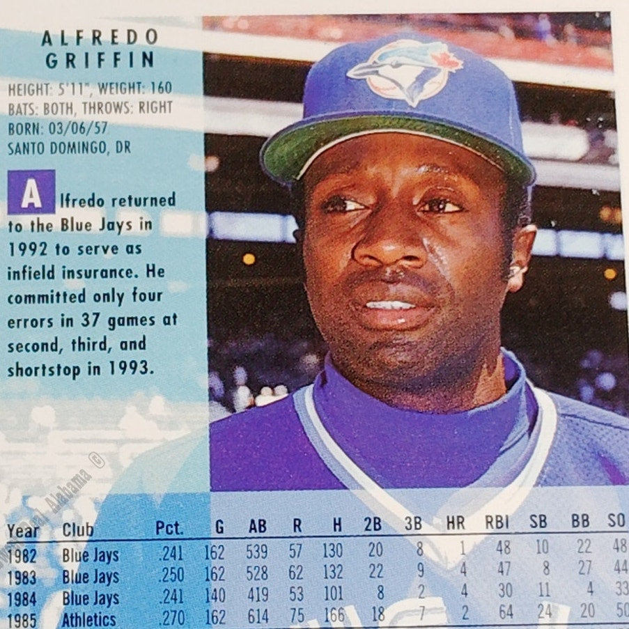 Alfredo Griffin, Toronto Blue Jays, #332, 1994 Fleer Baseball Collector's Card