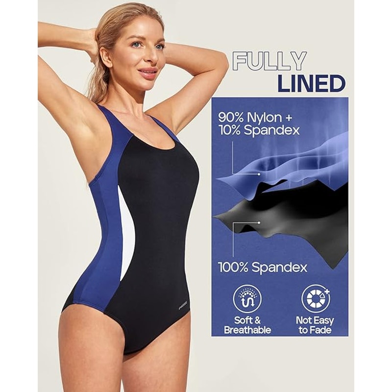 Ewedoos One Piece Athletic, Adjustable Strap, Tummy Control Swimming Suit, XL