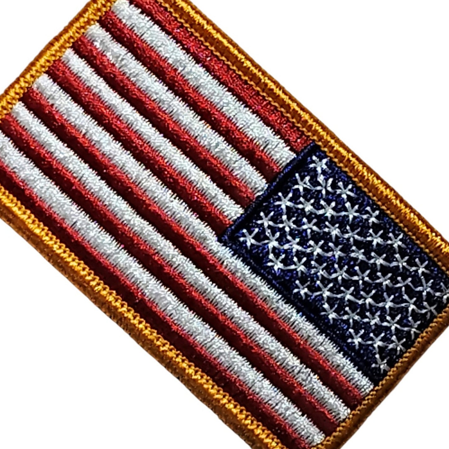 Reversed U.S American Flag Patch, Embroidered, Hook (n-Loop) 3-1/8"W x 1-7/8"H