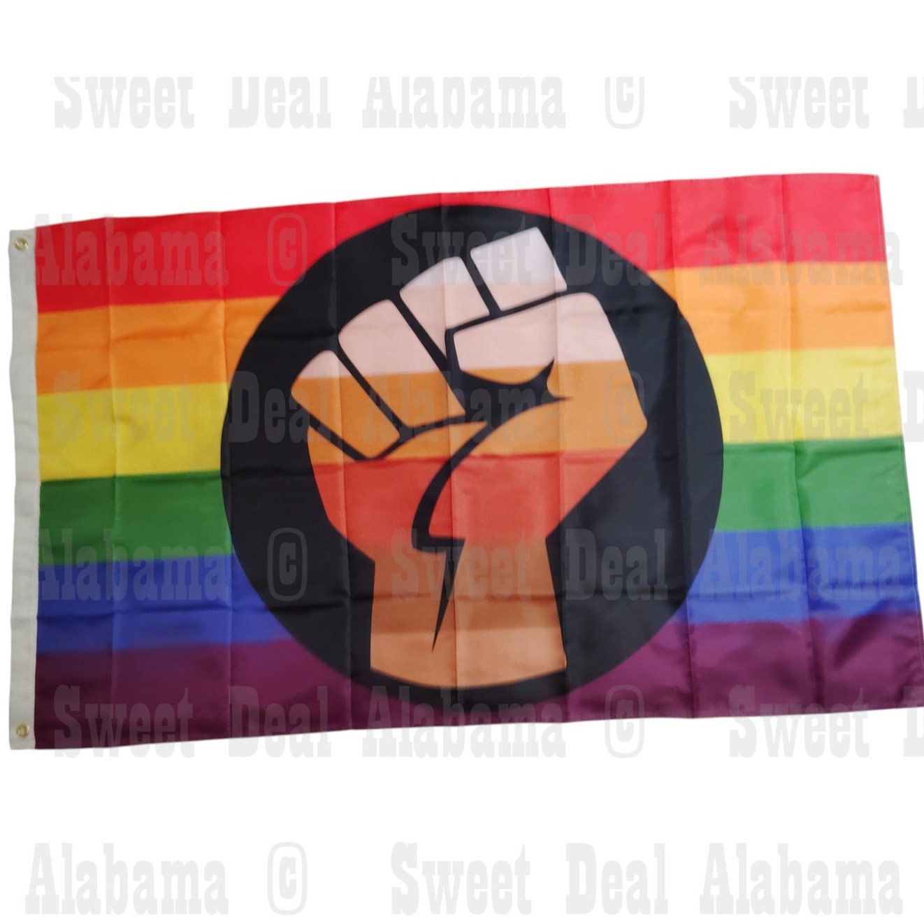 LGBTQ Pride Flag 59"x35" - Rainbow Banner w/ Fist, Brass Grommets