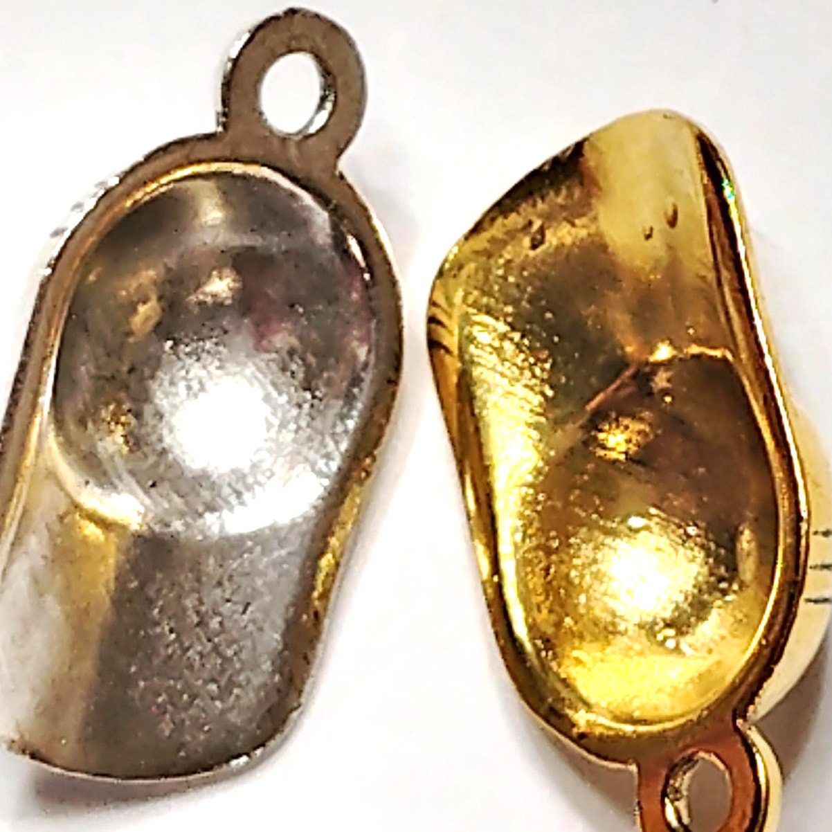 Baseball Cap Charms Set of 2 Patinated Gold & Silver Detailed Hat Pendants 5/8"