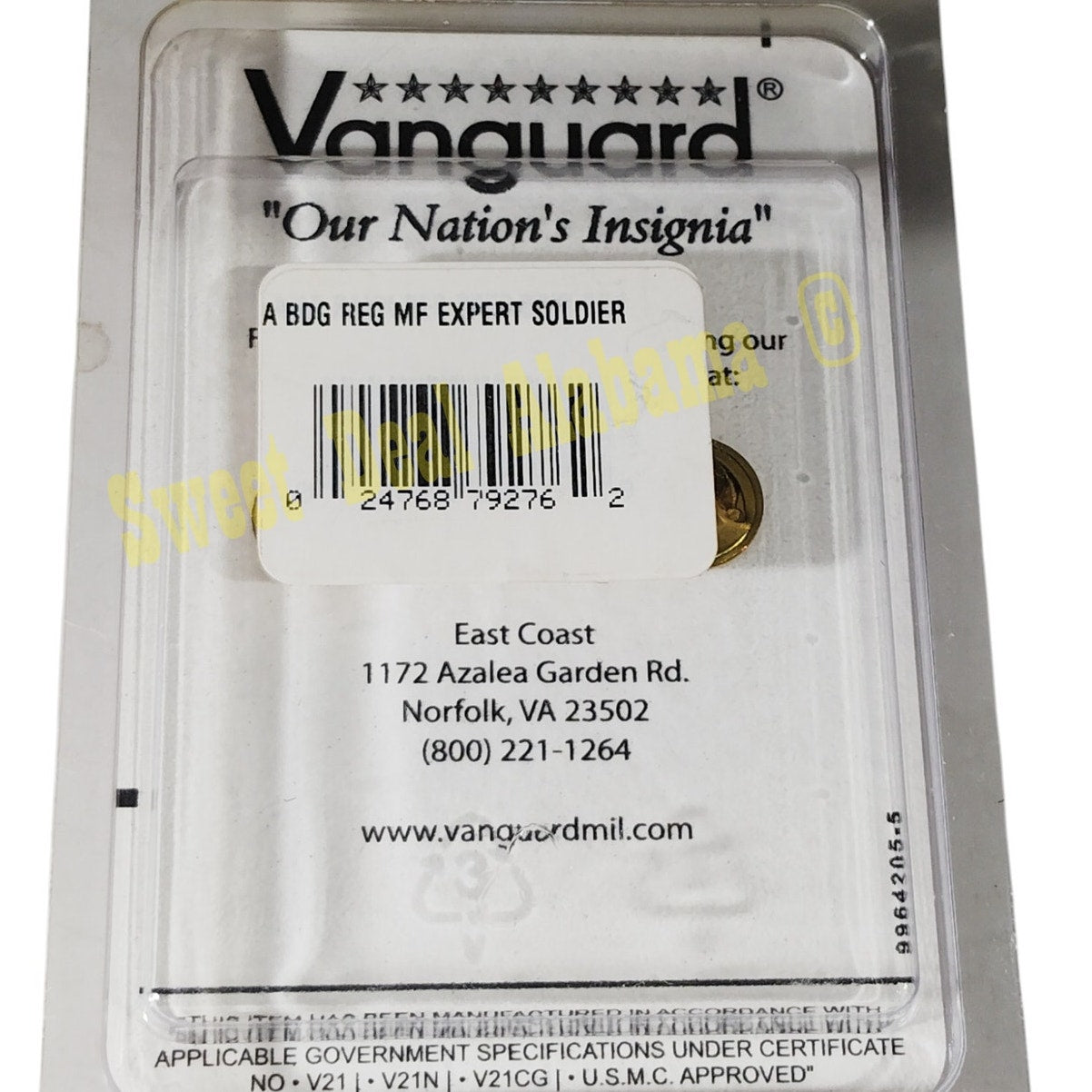 Vanguard Army Badge Pin: Expert Soldier, Regulation, Mirror Finish, 2" x 1/2"
