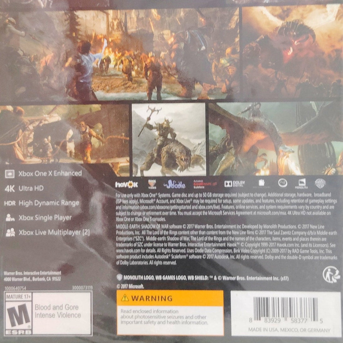 Middle-earth: Shadow of War Xbox One 4K HDR Enhanced Action RPG New Sealed