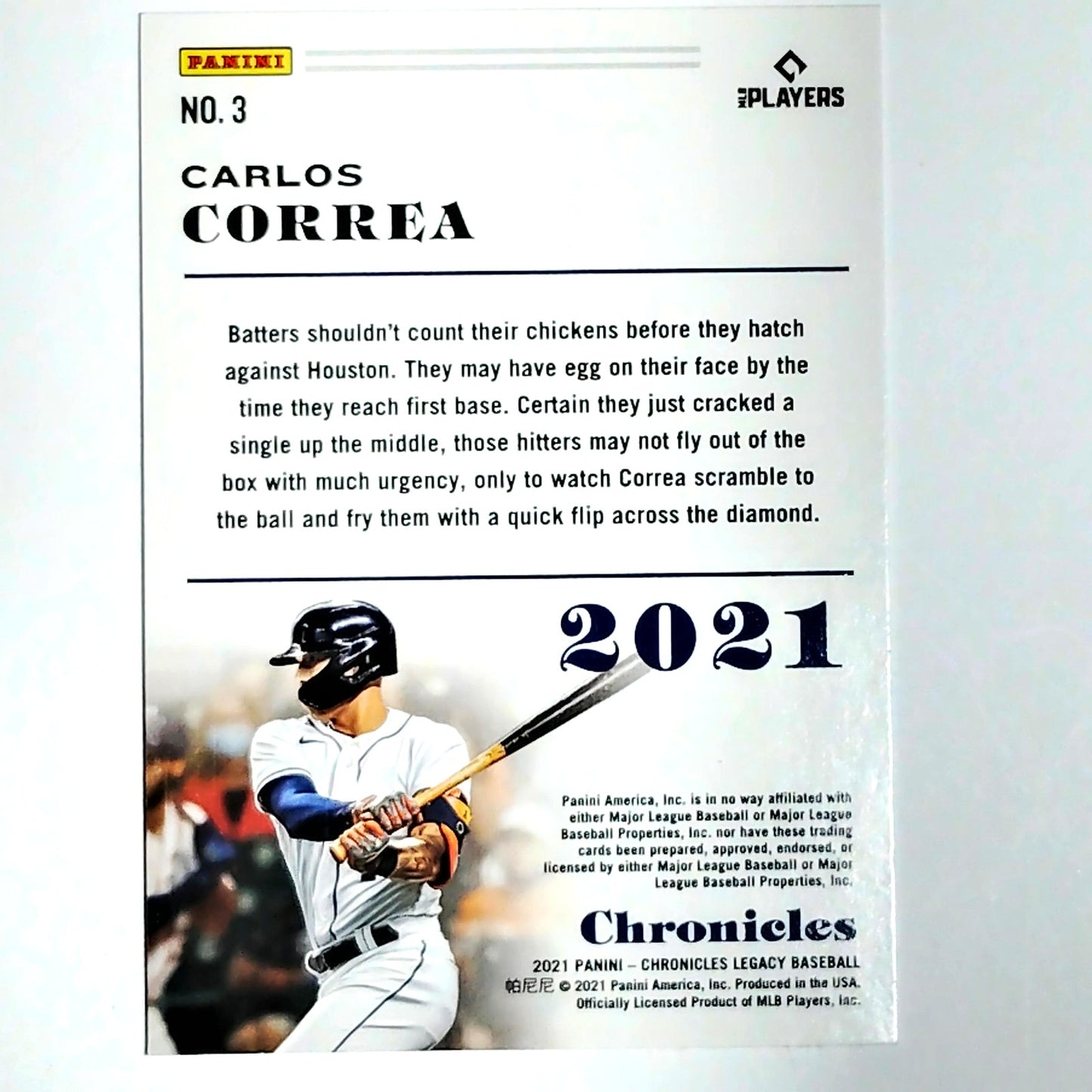 2021 Panini Chronicles Legacy Carlos Correa Card #3 Houston Astros SS VG/EX