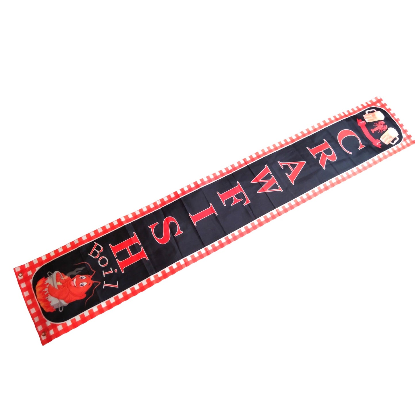 Crawfish Boil Tapestry, Red Polyester 12"x71" – Indoor/Outdoor Seafood Boil Decoration