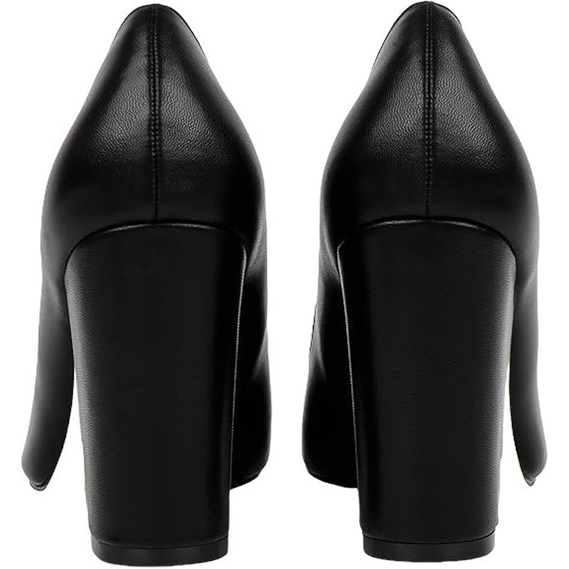JOY IN LOVE Chunky High Block Heel Pointy Toe Dress Pumps Black Matte 7.5 LN