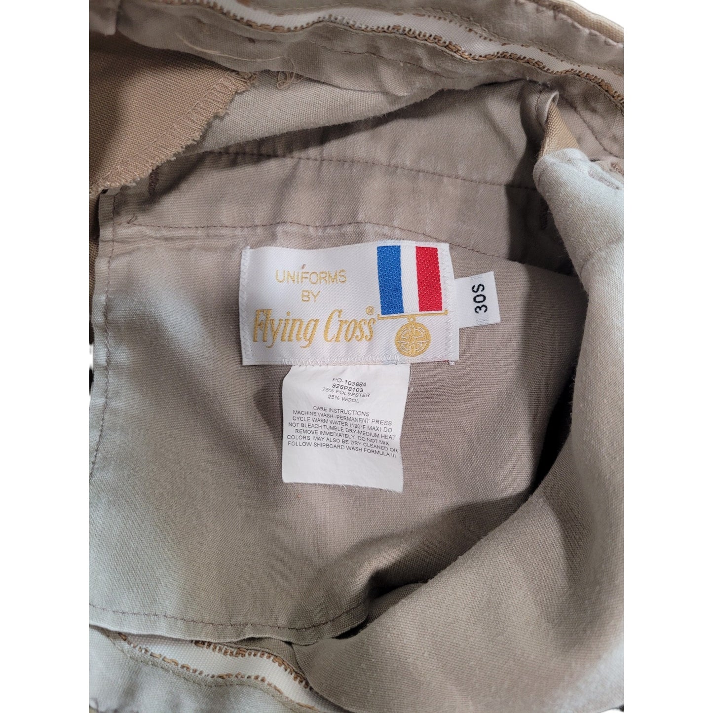 Flying Cross Uniform Trousers - Size 30S - 75/25 Poly-Wool Blend - Tan