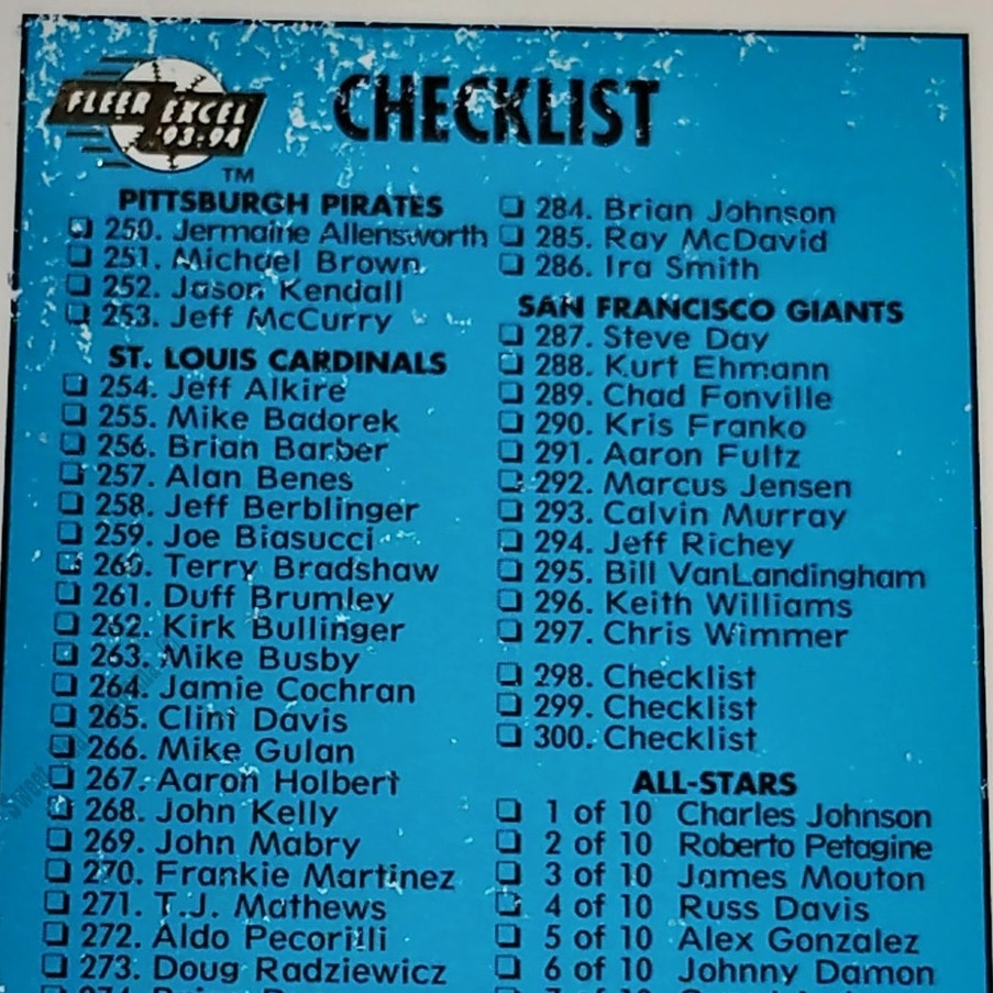 Checklist 250-300, 1-10 All-Stars, Phenoms & Leaders, #300, 93-94 Fleer Excel