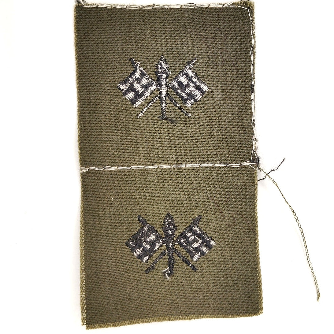 Army Signal Corps Subdued Patch Pair Black on ODG Twill – Sew‑On 4‑1/4" × 2‑1/4"