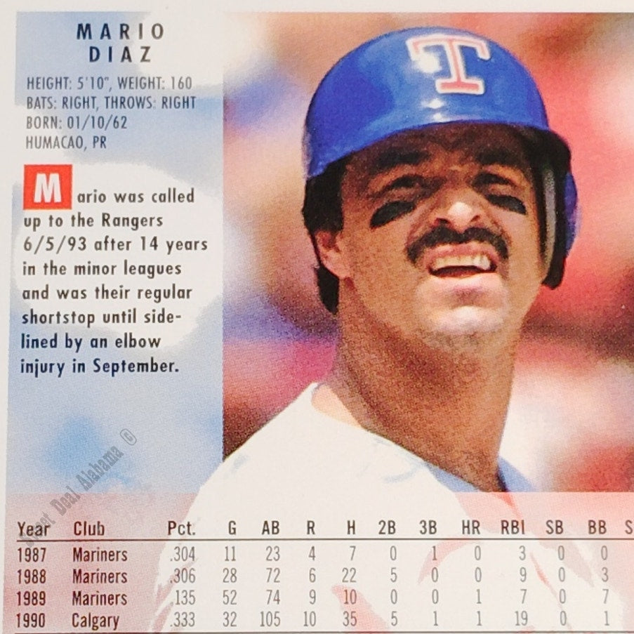 Mario Diaz, Texas Rangers, #305, 1994 Fleer Baseball Collector's Card