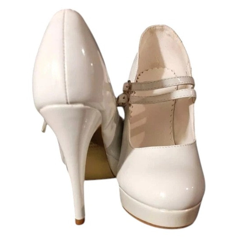 Adult Women's White Mary Jane Costume Platform Shoes Size Small (5/6)