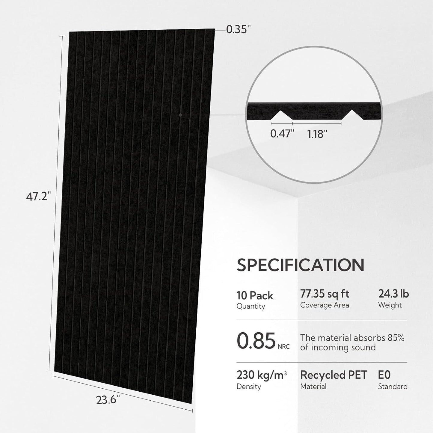 Acoustic Panels 10-Pack 48"x24" – Sound Absorbing Wall Panels, Black