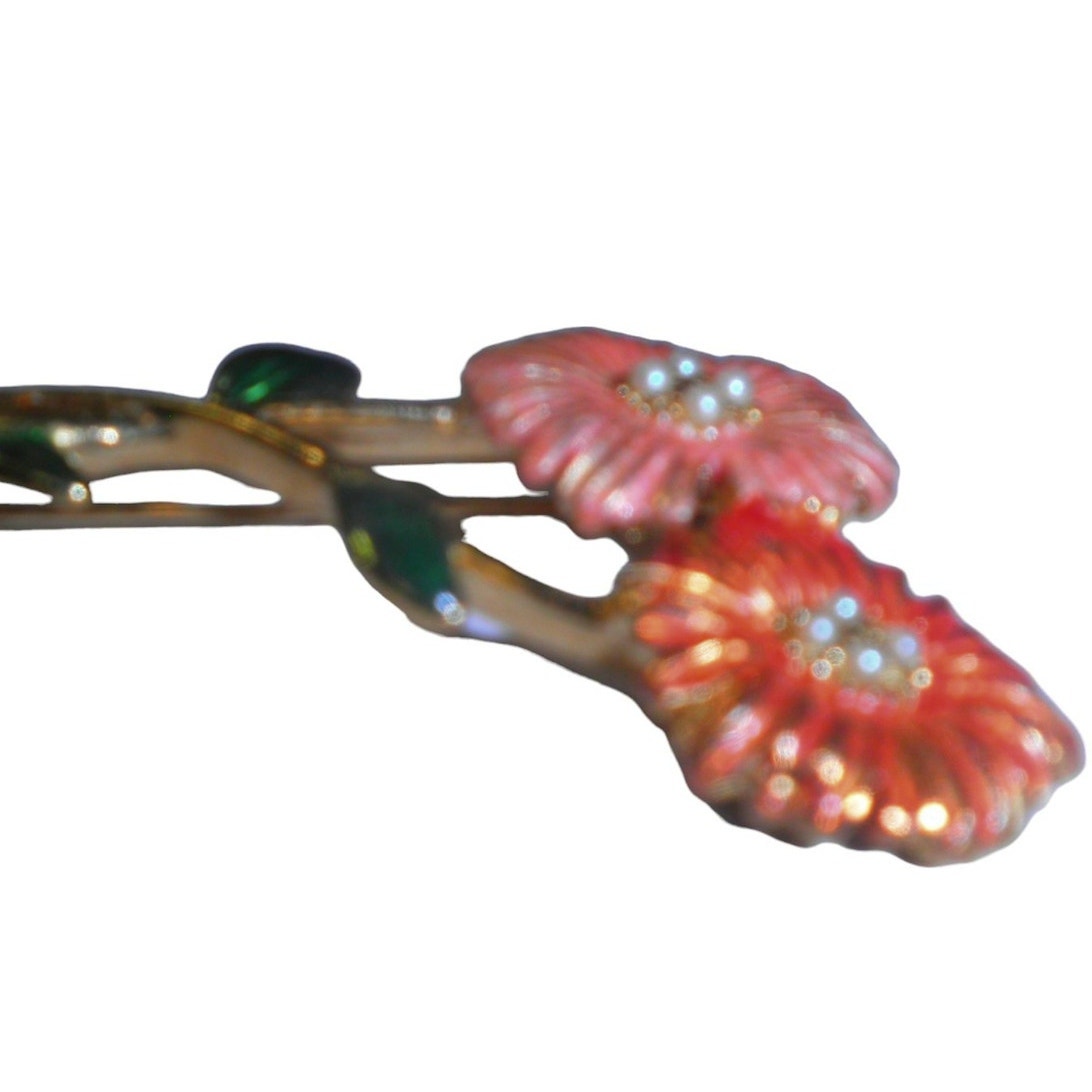 Vintage Floral Brooch Pin, 4 Sm Pearl Anthers on Each Flower, Peach Shade Flowers