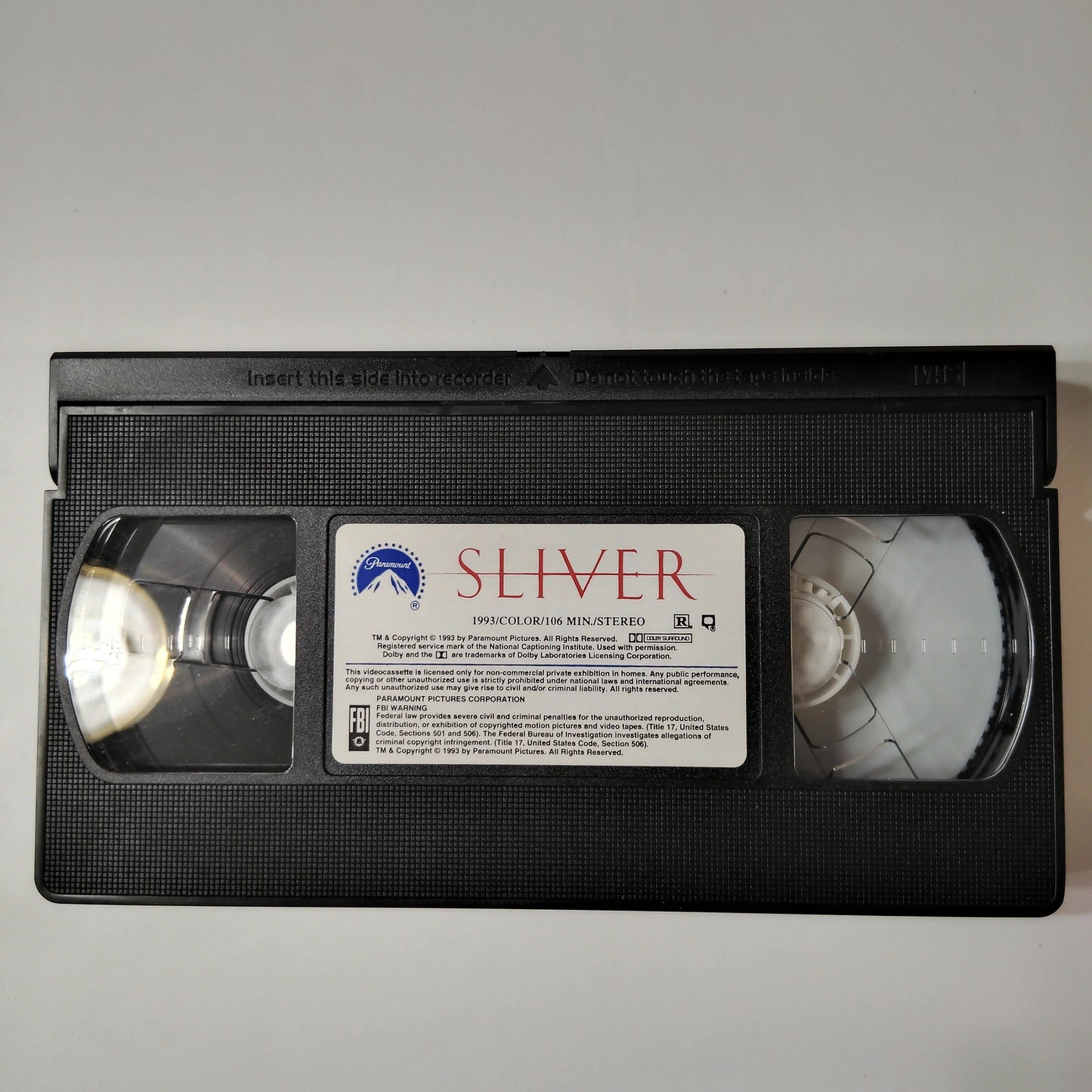 Sliver VHS 1993 Sharon Stone William Baldwin Tom Berenger Paramount Thriller