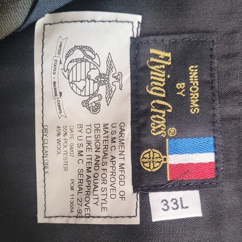 Flying Cross Class A Trousers - 33L - 55/45 Poly-Wool Blend, USMC Shade 2212