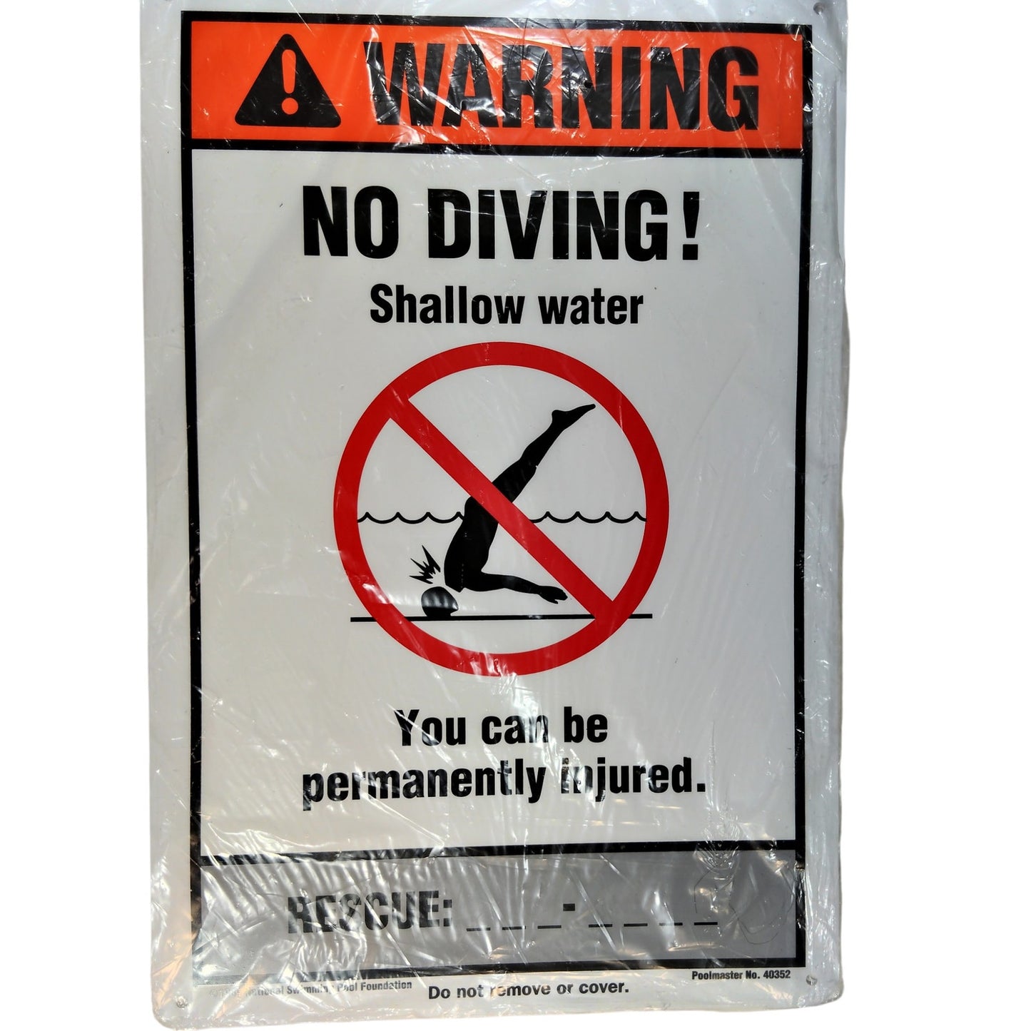NSPF No Diving Sign – 12"x18" Safety Plaque for Residential/Commercial Pools – All-Weather Plastic