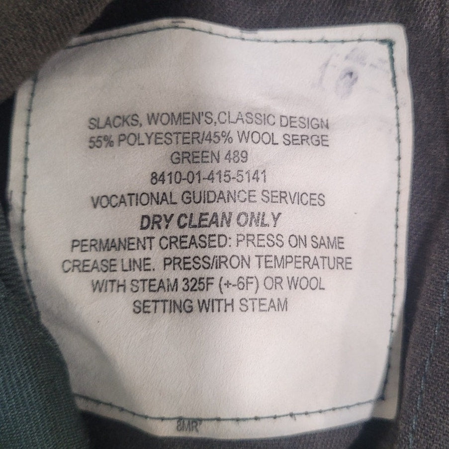 Women’s Uniform Pants - Size 8MR - Poly/Wool Serge - Shade AG-489, Made in USA