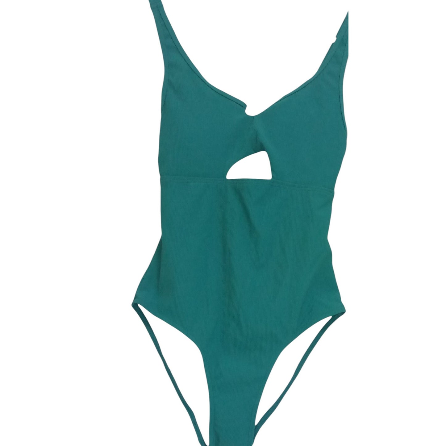 Charmo Ribbed One Piece, Cutout Scoop Neck, High Cut Padded Monokini, Teal, M