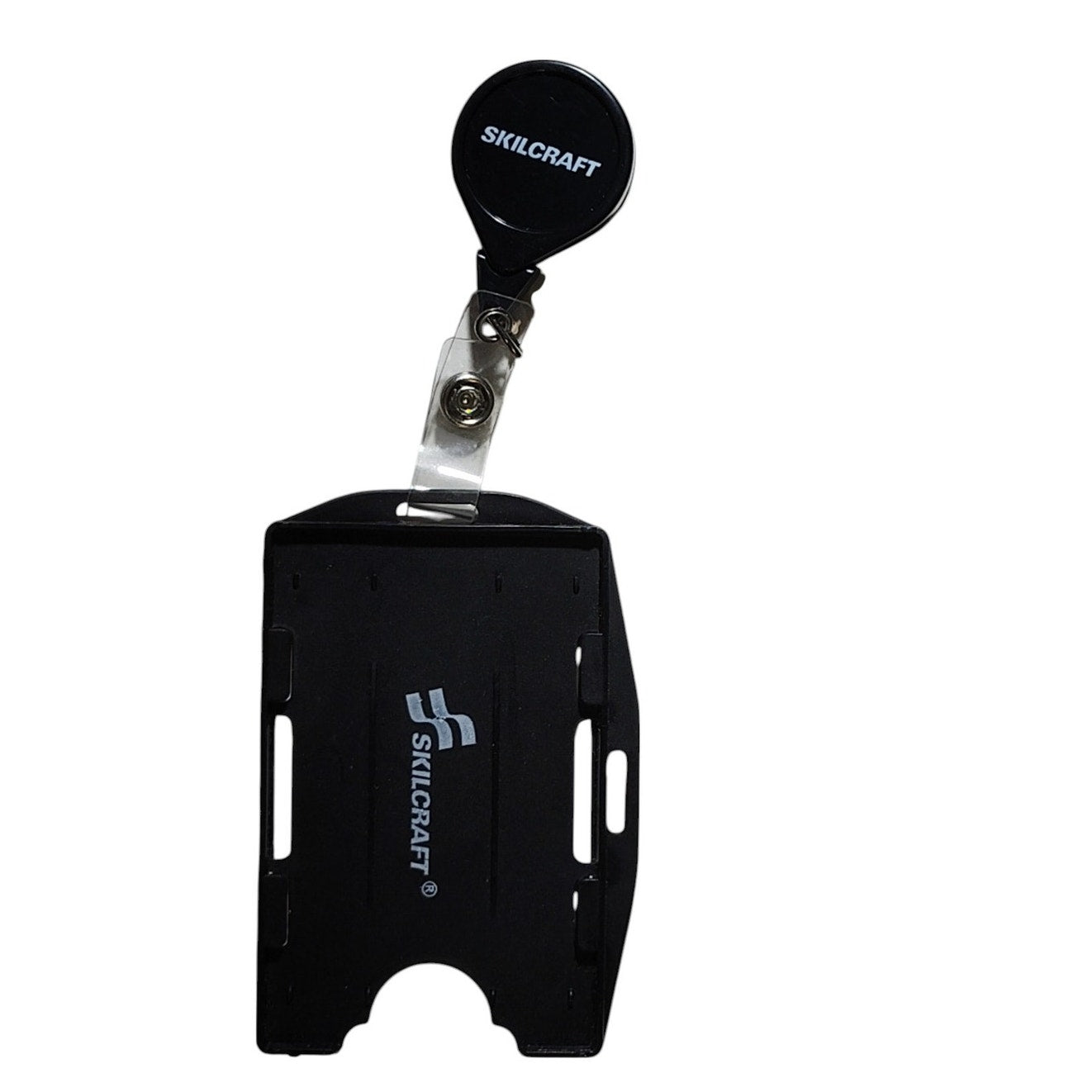 Skilcraft Dual-Sided Rigid Card Holder w/ 30" Retractable Cord Clear/Black