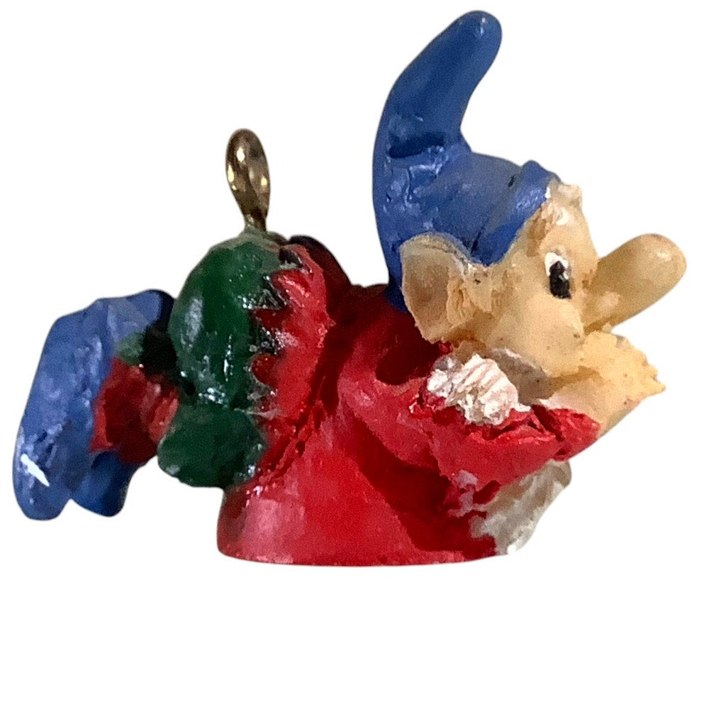 Vintage Miniature Wooden Gnome Figurine, Turned Ornament, 1-1/8"H x 1-1/2"L