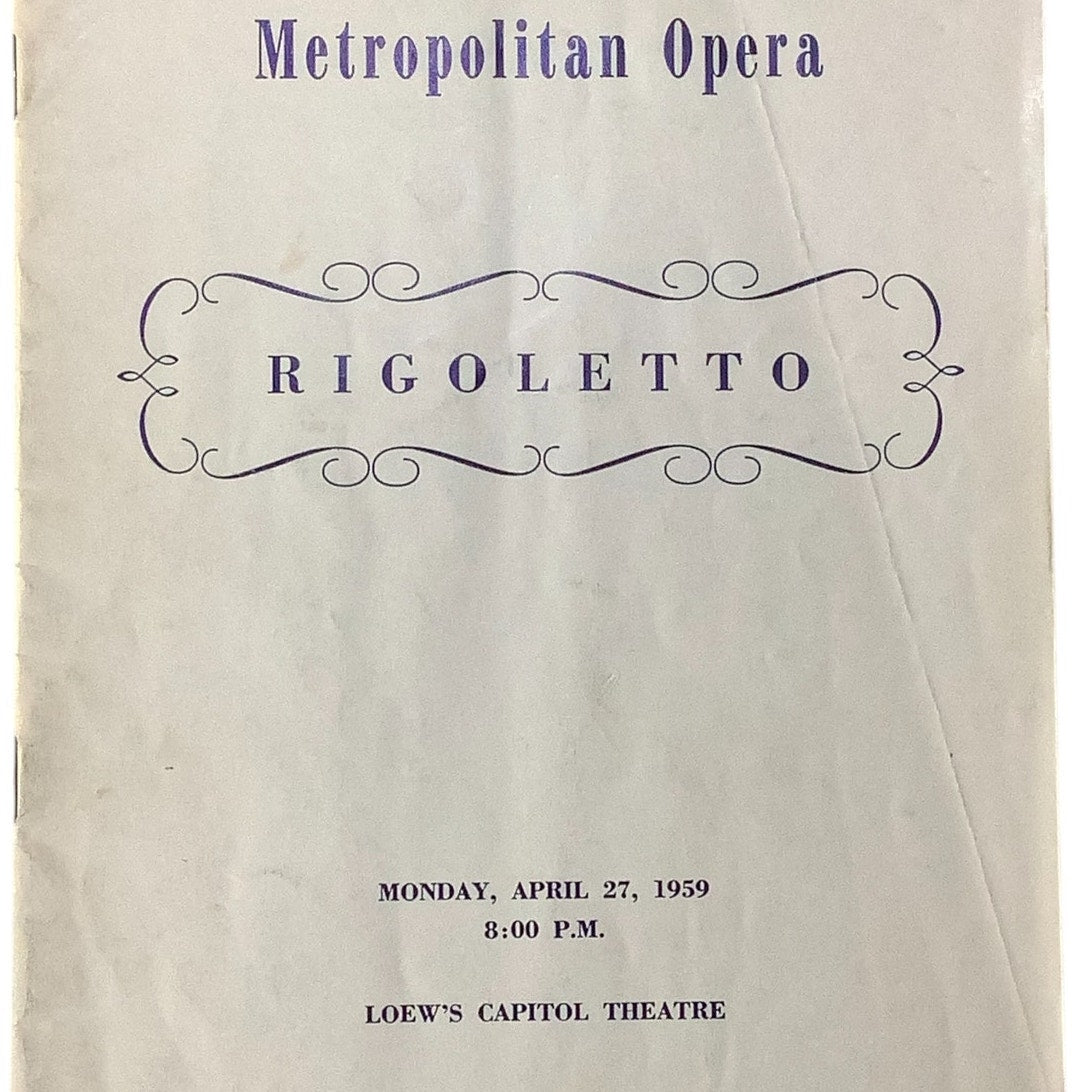 Rigoletto Playbill Apr 27 1959, Loew's Theater, Broadway NYC, Metropolitan Opera