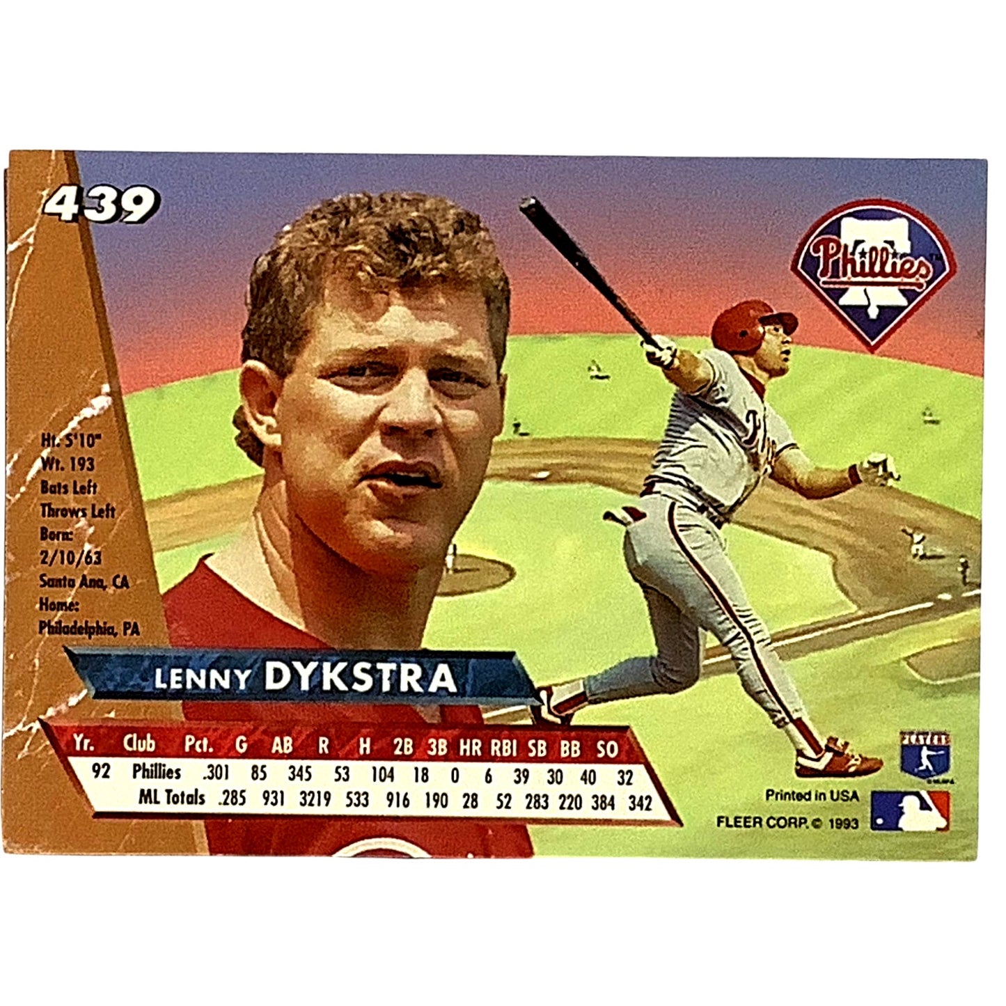 Lenny Dyksra, Houston Astros, MLB, Fleer Ultra Baseball 1993, Card 439, EX/NM