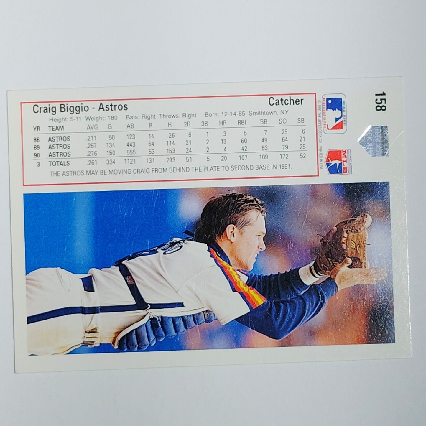 1991 Upper Deck Craig Biggio #158 Houston Astros HOF Catcher Action Shot - VG/EX