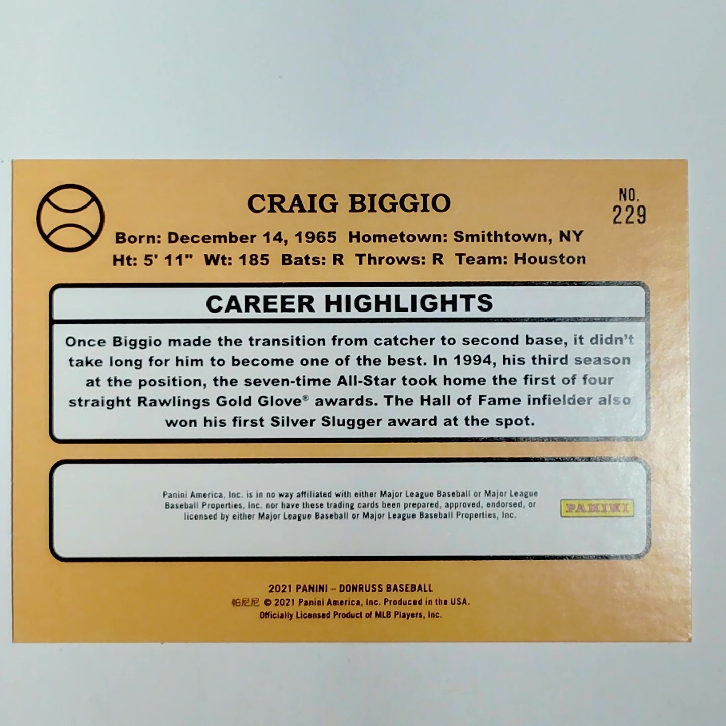 2021 Donruss Craig Biggio #229 Houston Astros HOF Retro Design - VG/EX