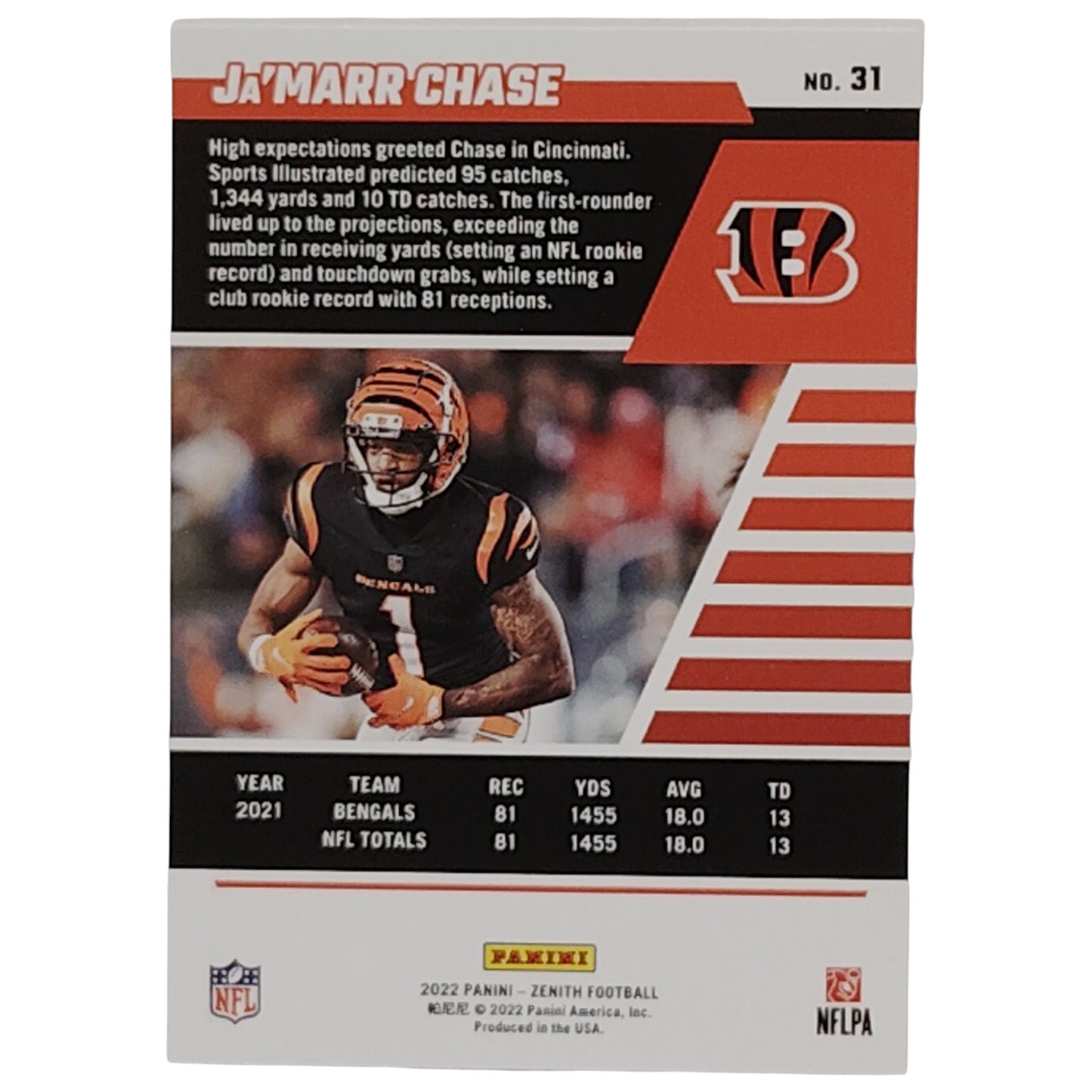 Ja'Marr Chase, Cincinnati Bengals, NFL 2022 Panini-Zenith Card 31 , EX/NM