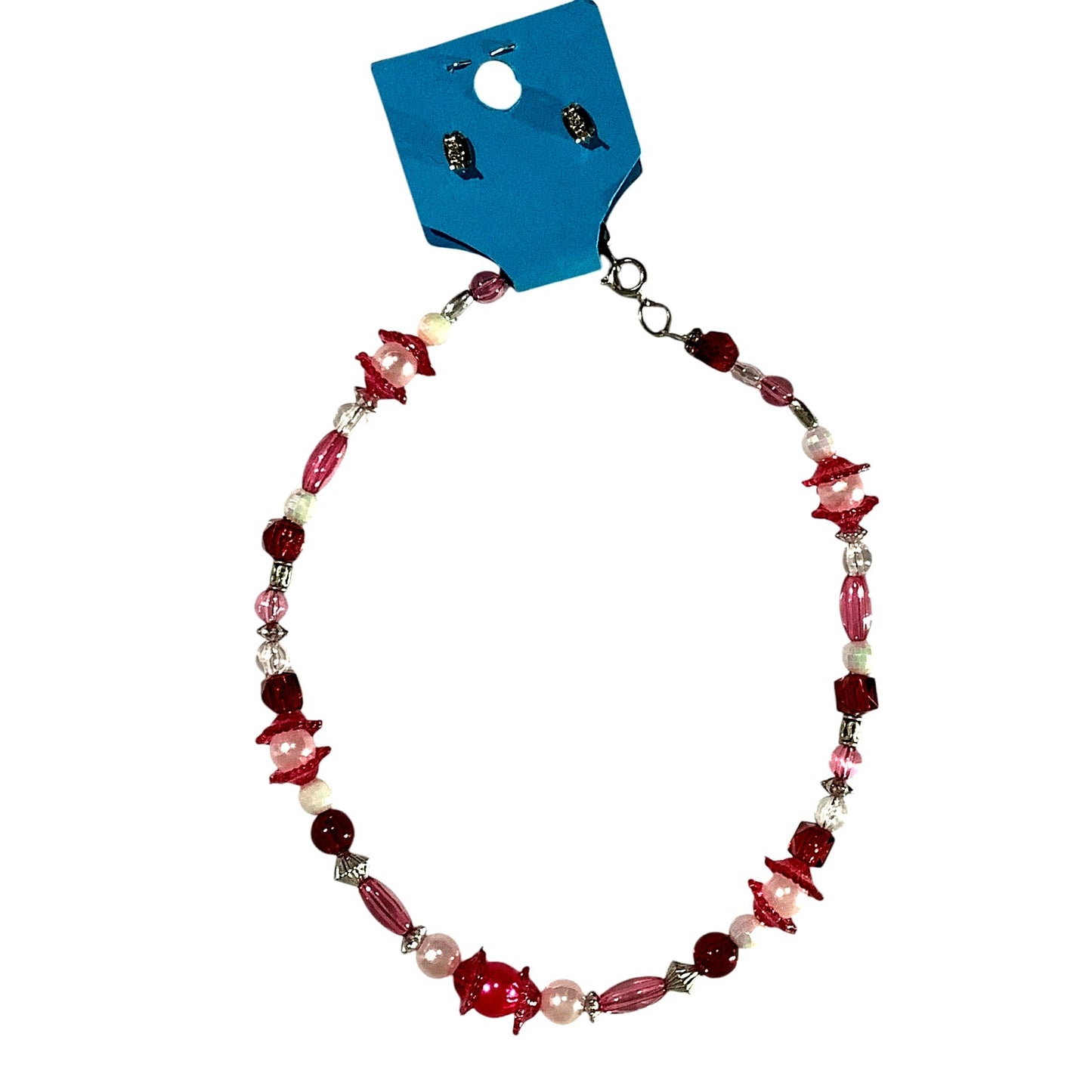 Metal and Acrylic Beads- Choker or Kids 13" Necklace and Post Earring