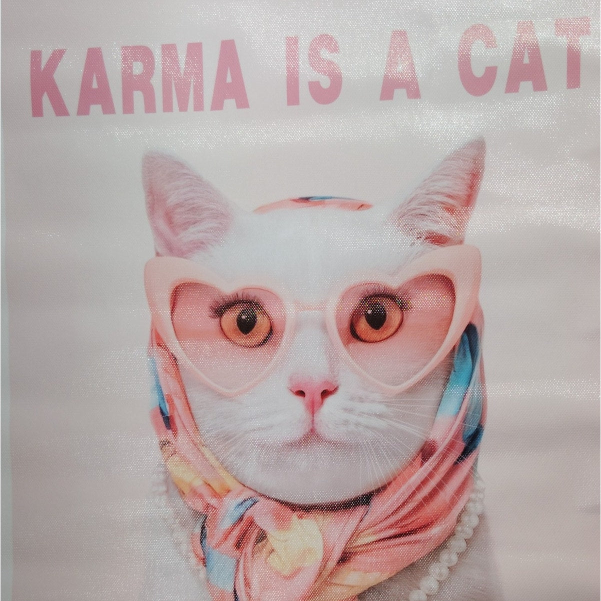 Karma Is a Cat Canvas Print 12x16" Unframed, White Cat in Sunglasses, Pink Aesthetic Music Wall Art