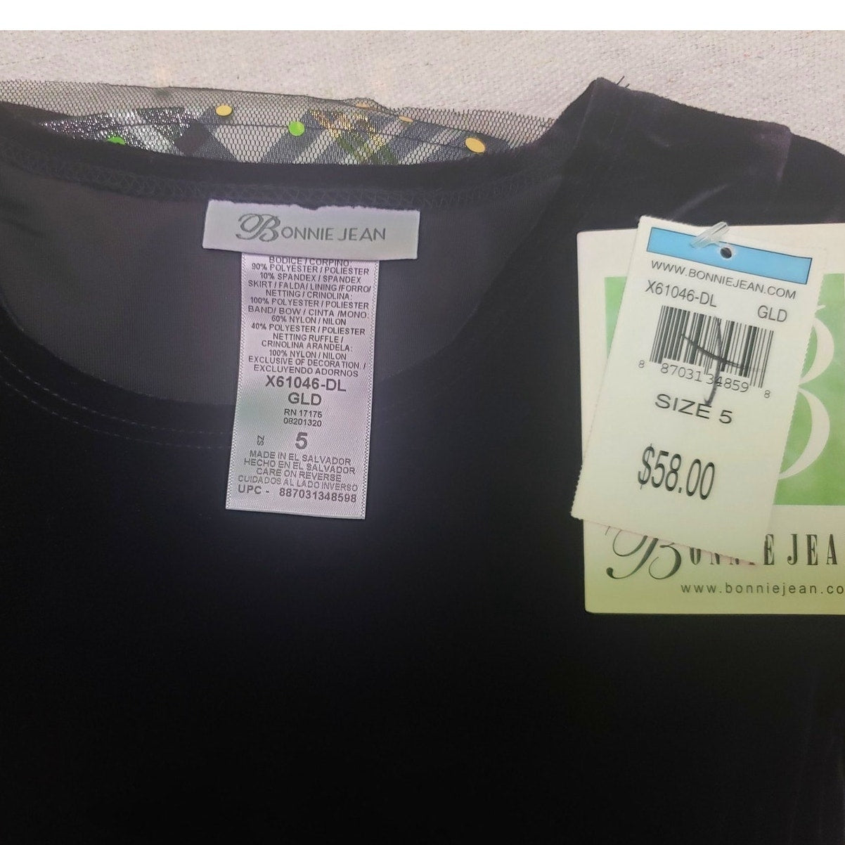 Bonnie Jean Long Sleeve Stretch Velvet to Gold Taffeta Print Hipster Dress, 5