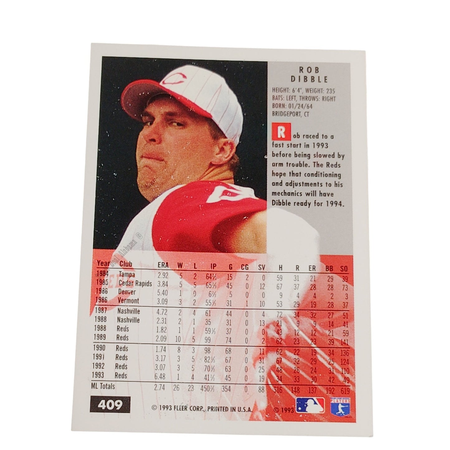 Rob Dibble, Cincinnati Reds, #409, 1994 Fleer Baseball Collector's Card