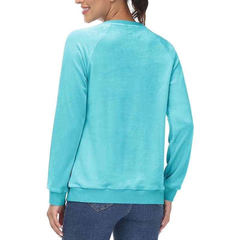 Women's Velour Casual L/S Shirt, Water Blue, Small, Velvet Top, Pullover, NWT