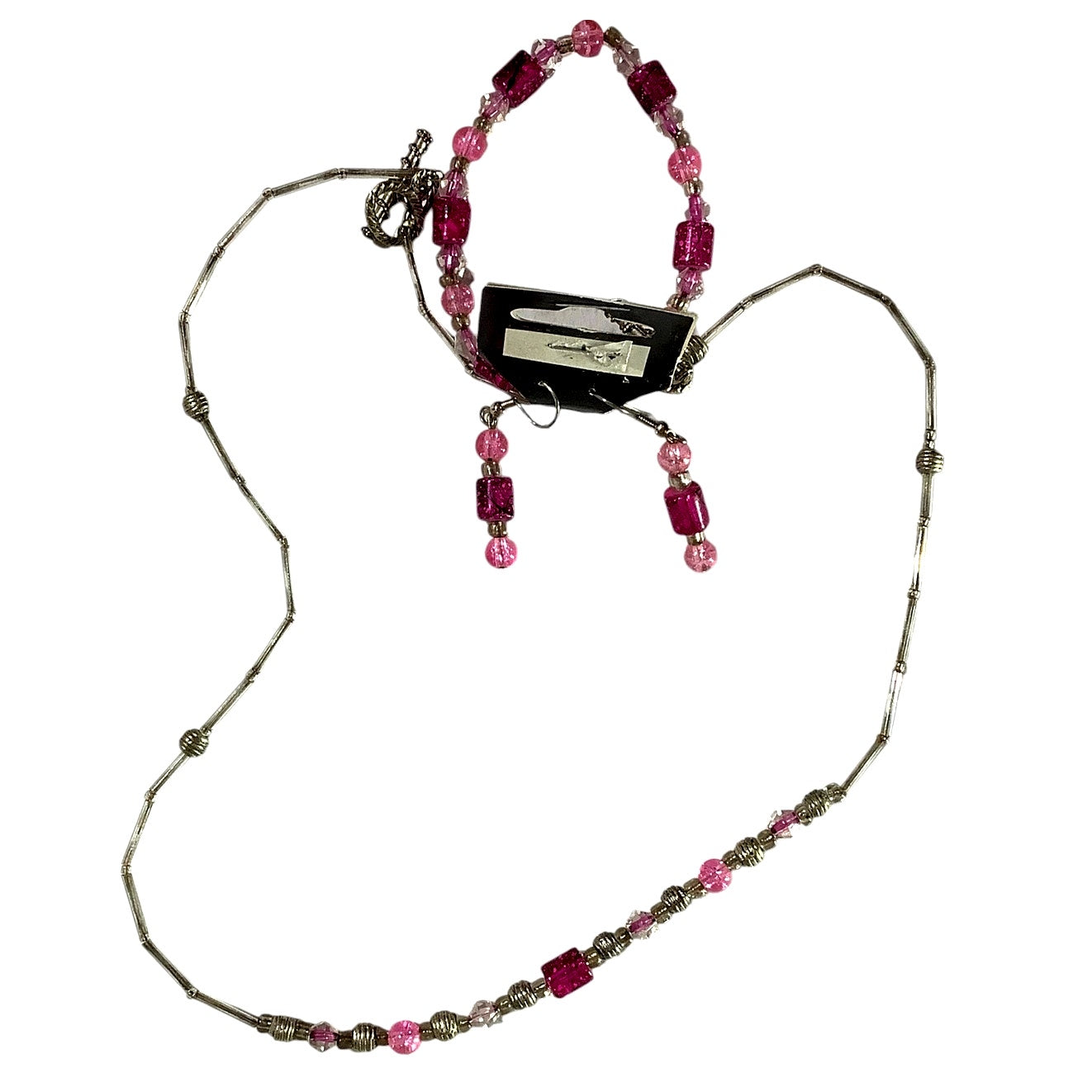 Metal and Acrylic Pink/Purple/Silver/Clear Beads- Necklace, Earring and Bracelet