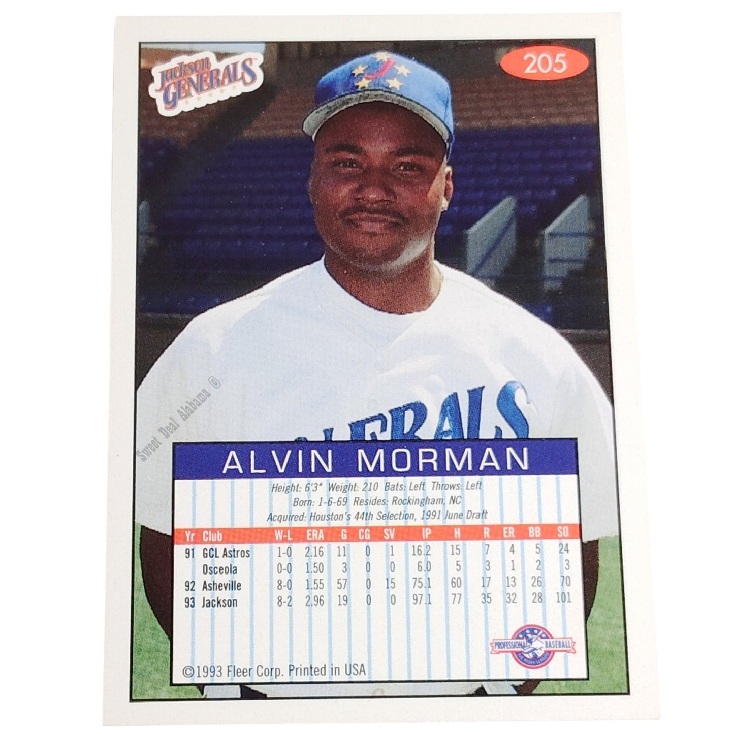 Alvin Morman, Jackson Generals, No. 205, 93-94 Fleer Excel Minor Leagues