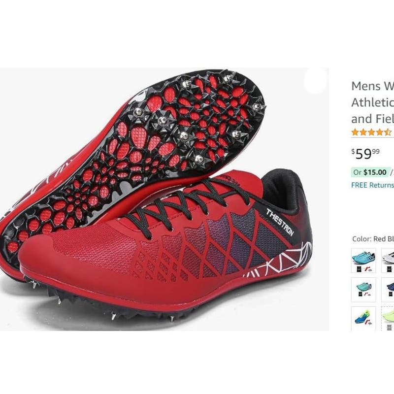Thestron Track and Field Shoes, Men 4, Women 6, Foot Length 9.06", Red/Black