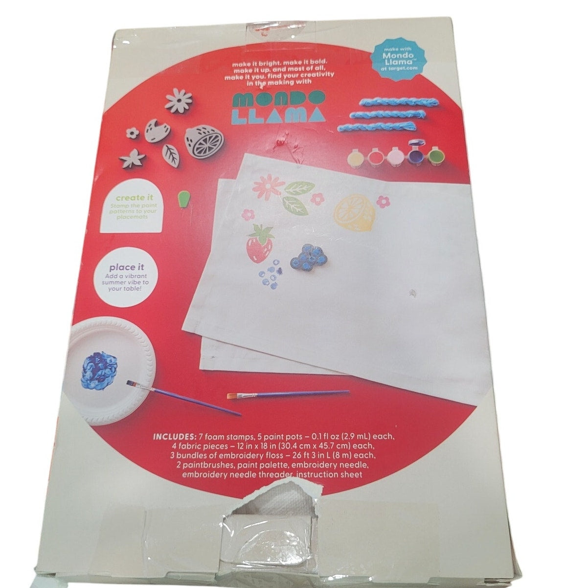 4ct Stamp-Printed Placemats Craft Kit – Mondo Llama – Fabric DIY Set