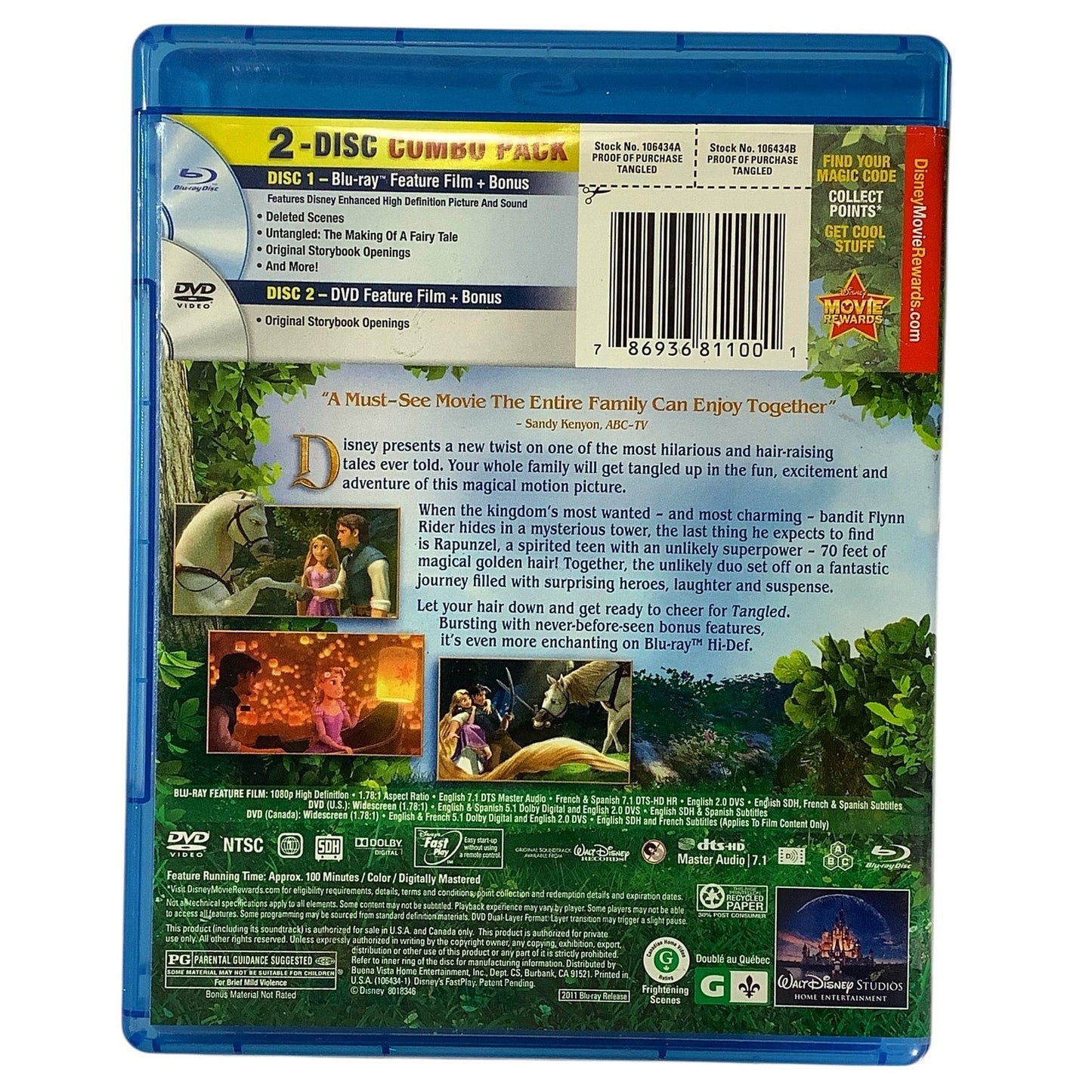 Tangled (Two-Disc Blu-ray/DVD Combo 2011) 100 Minutes of Animation For Kids