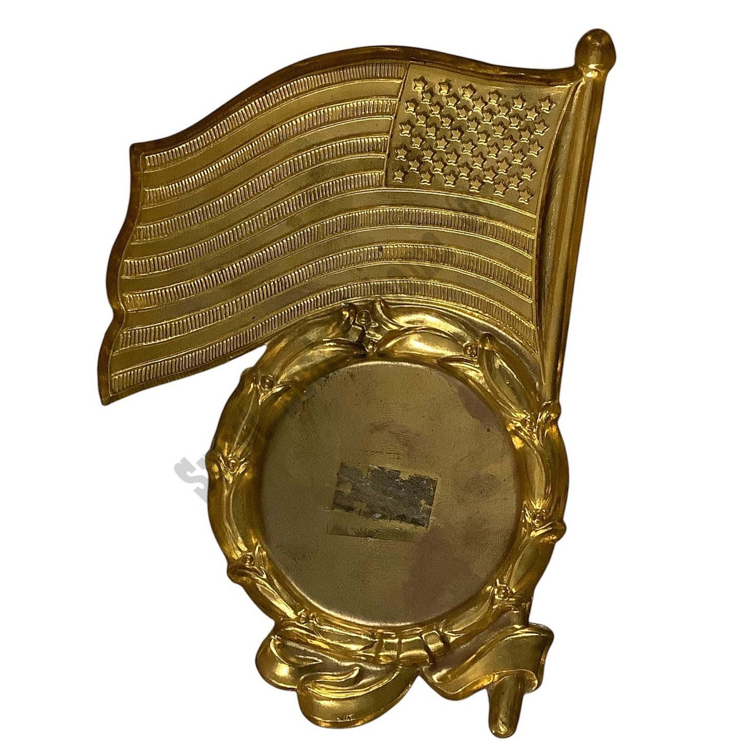 Vintage U.S Flag Plaque Mount, Holds 2" Inserts, Brass Toned Metal Display Piece
