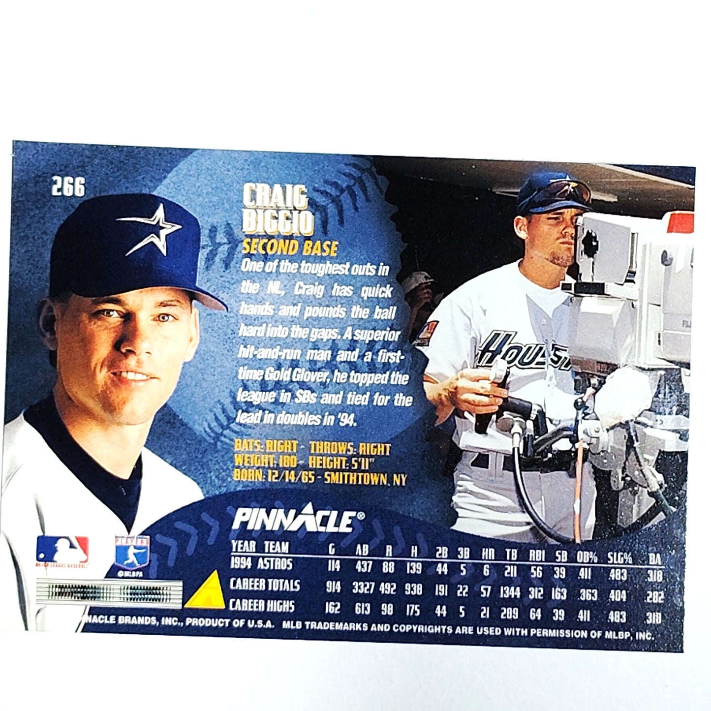 1995 Pinnacle Craig Biggio Card #266 Houston Astros 2B VG/EX