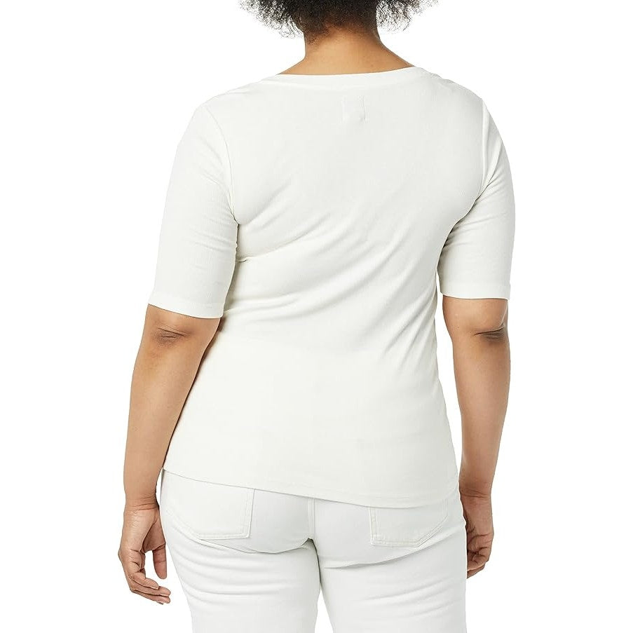 Aware Modal Ribbed Elbow Sleeve Square Neck T-Shirt, Ivory, 6XL 6-XL, XXXXXXL