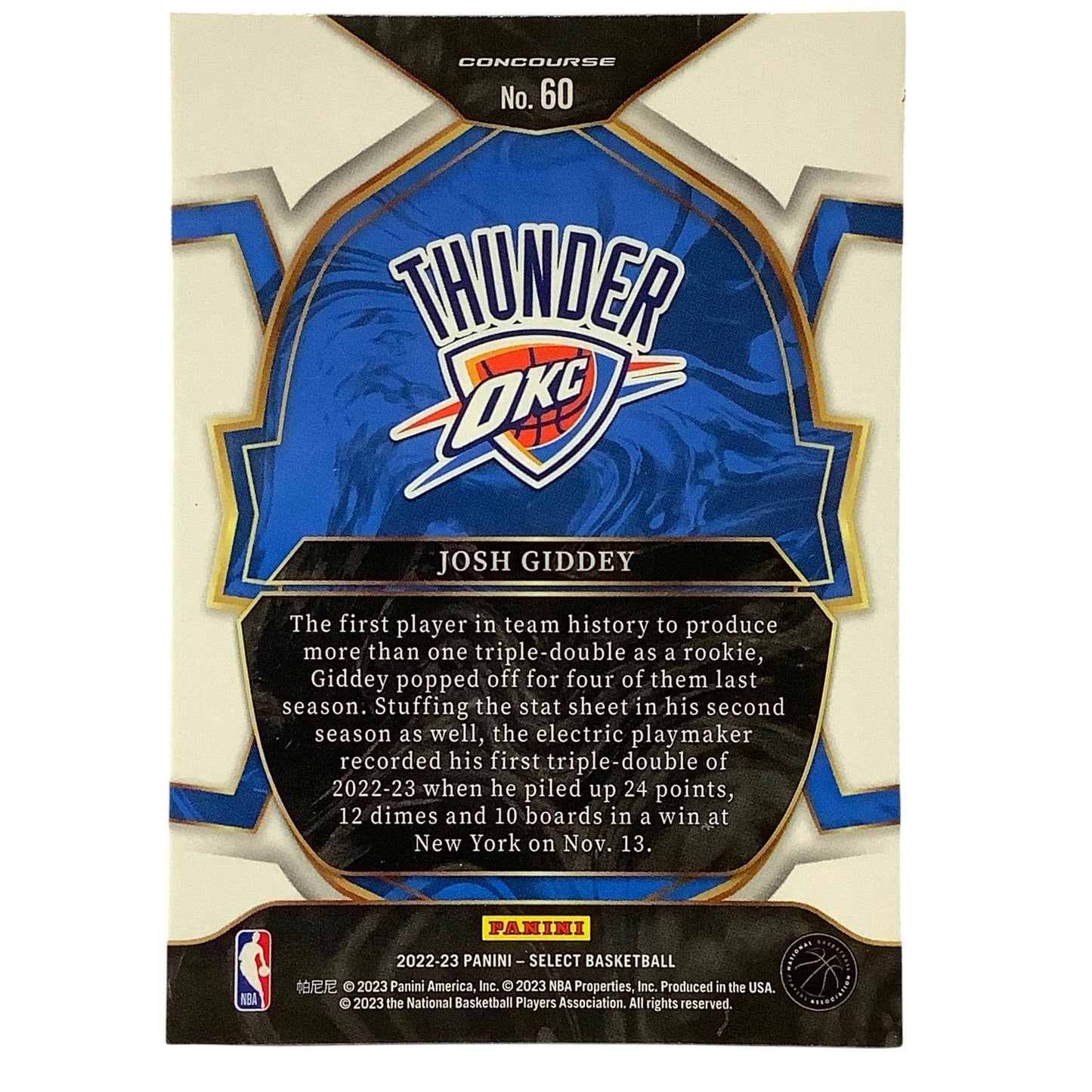 Josh Giddy, Oklahoma City Thunder, Concourse #60 2022-23 NBA Panini Select